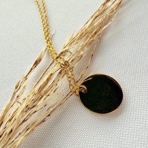 Collar | Oro con dije redondo plano 15mm cadena cruzada