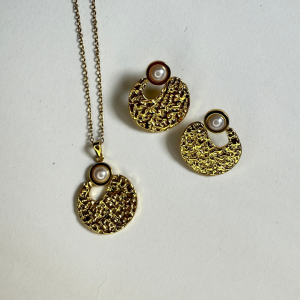 Conjunto Aretes + Cadena abanico | Dorado