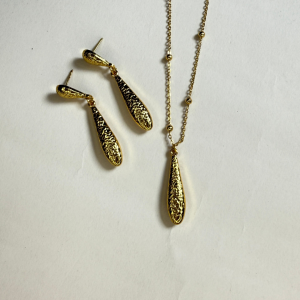 Conjunto Aretes + Cadena gotas delgadas| Dorado Mate