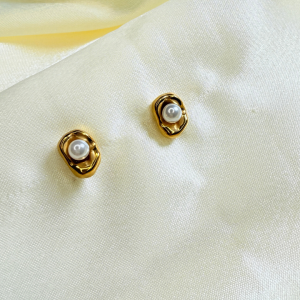 Aretes copo de perla | Dorado